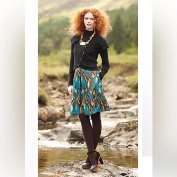 Anthropologie Girls From Savoy Teal Painted Ikat Strapless Dress Southwest Sz 4 - Picture 2 of 15